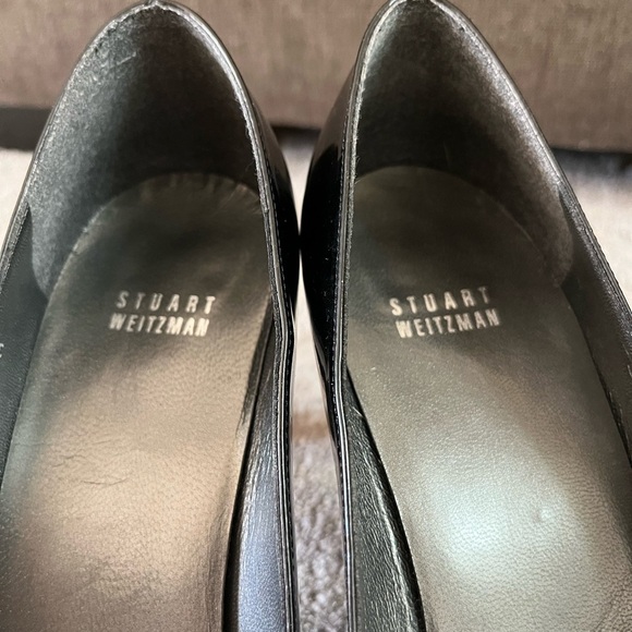 Stuart Weitzman Black Patent Leather Heels Pumps 10 Peep Toe Office Career EUC - Picture 8 of 12